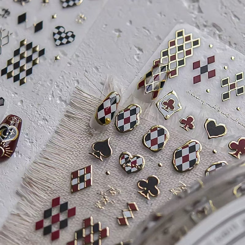 DIY black and red checkerboard nail stickers