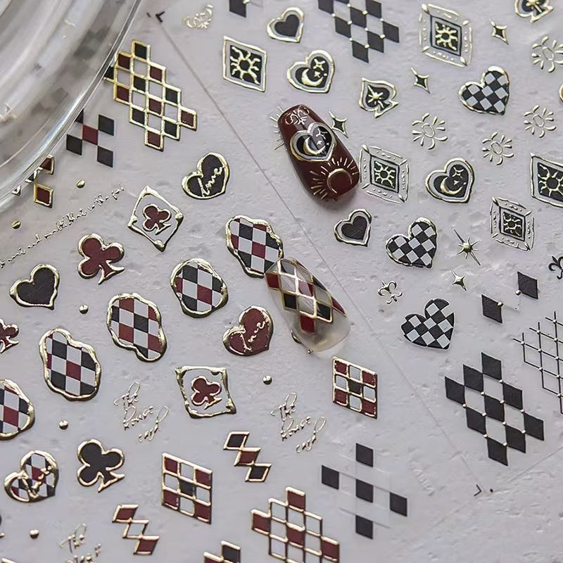 DIY black and red checkerboard nail stickers