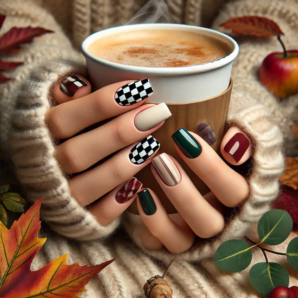 DIY checkerboard nail stickers