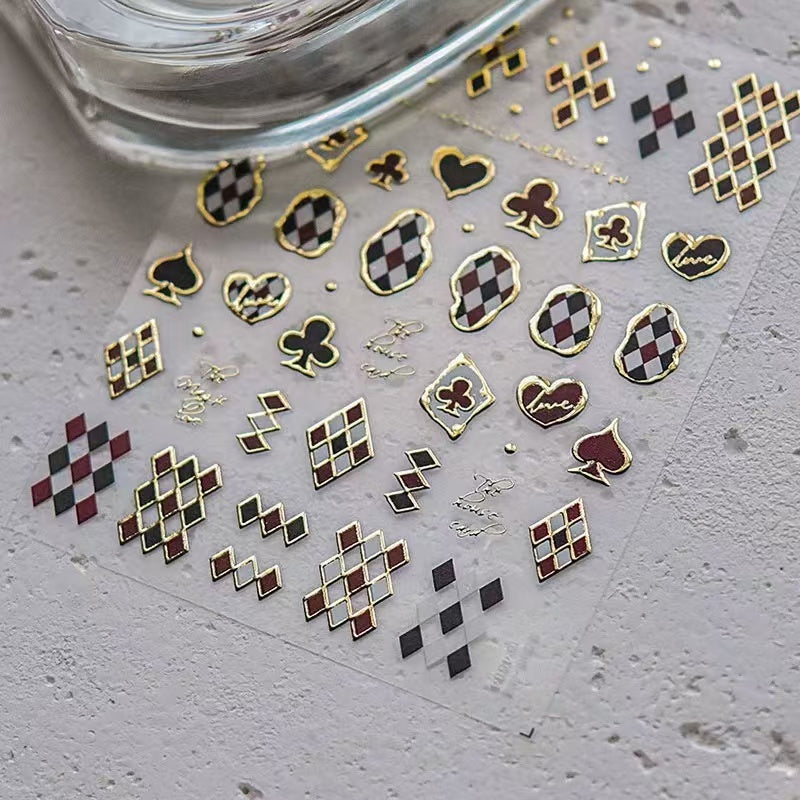 DIY black and red checkerboard nail stickers