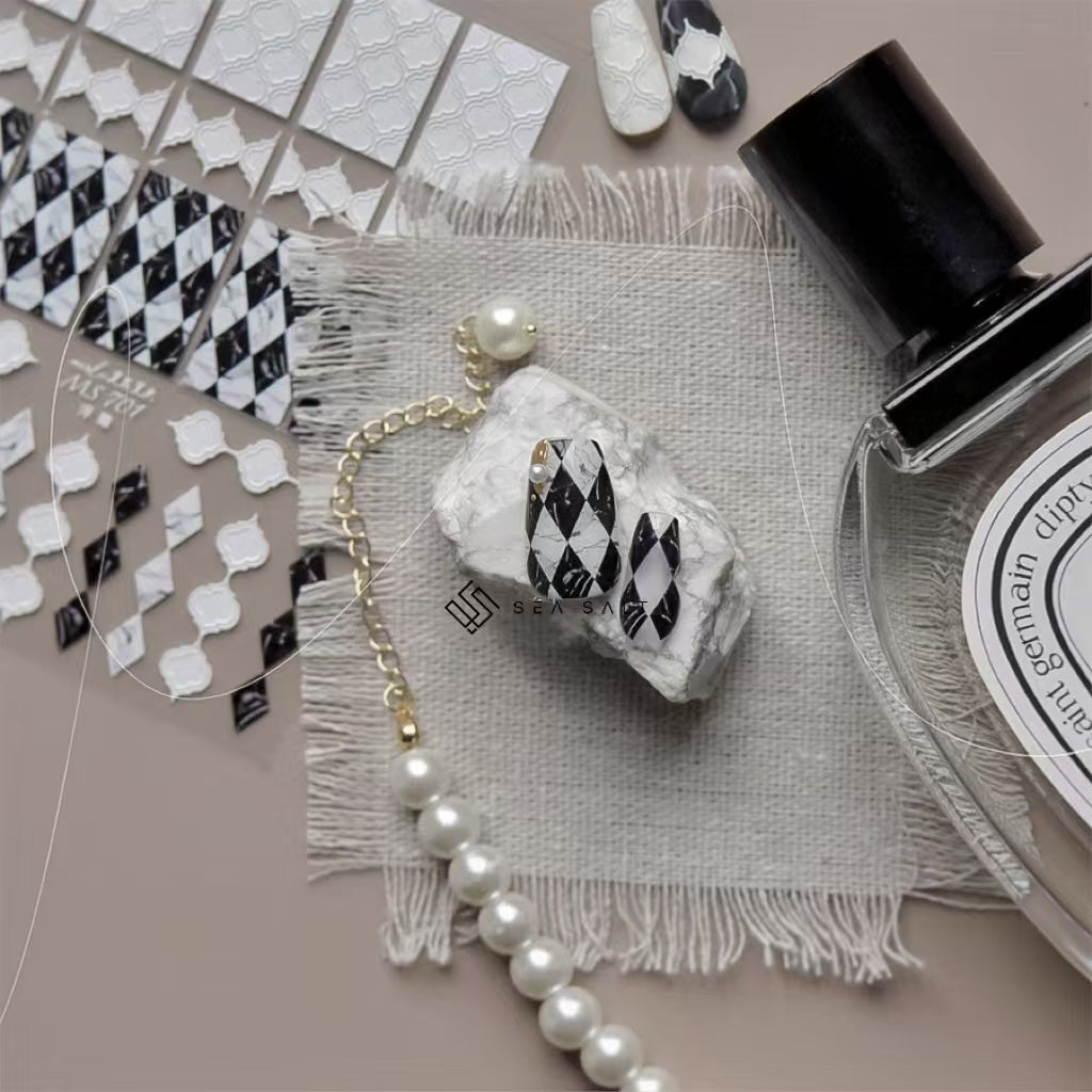 black and white Marble mottled checkerboard pattern