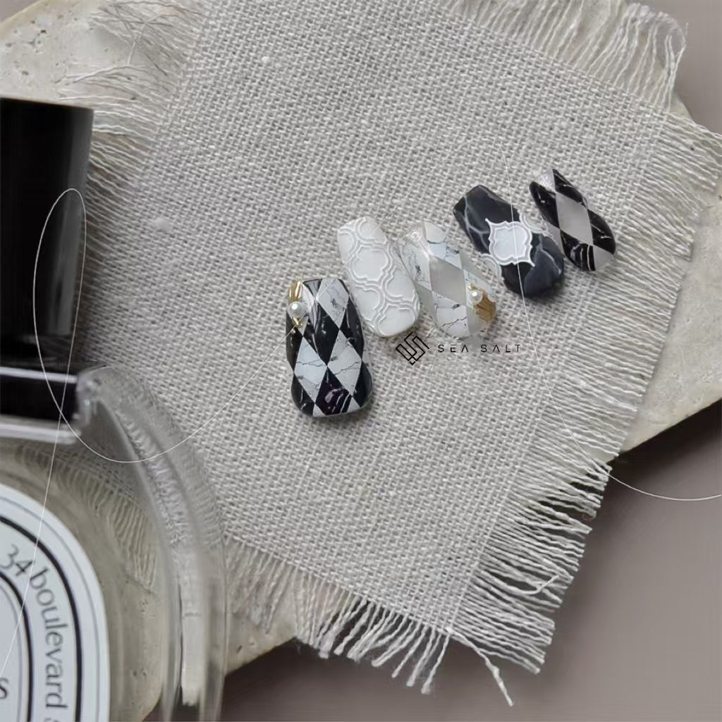 black and white Marble mottled checkerboard pattern