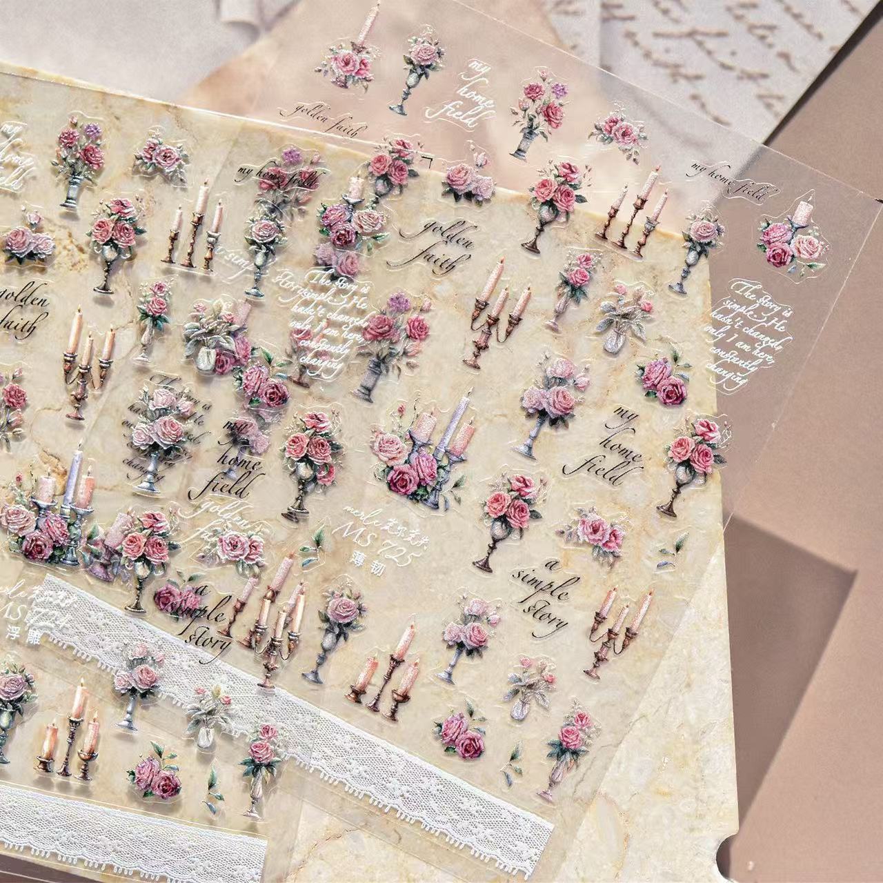  rose bouquets and ornate candelabra motifs nail stickers